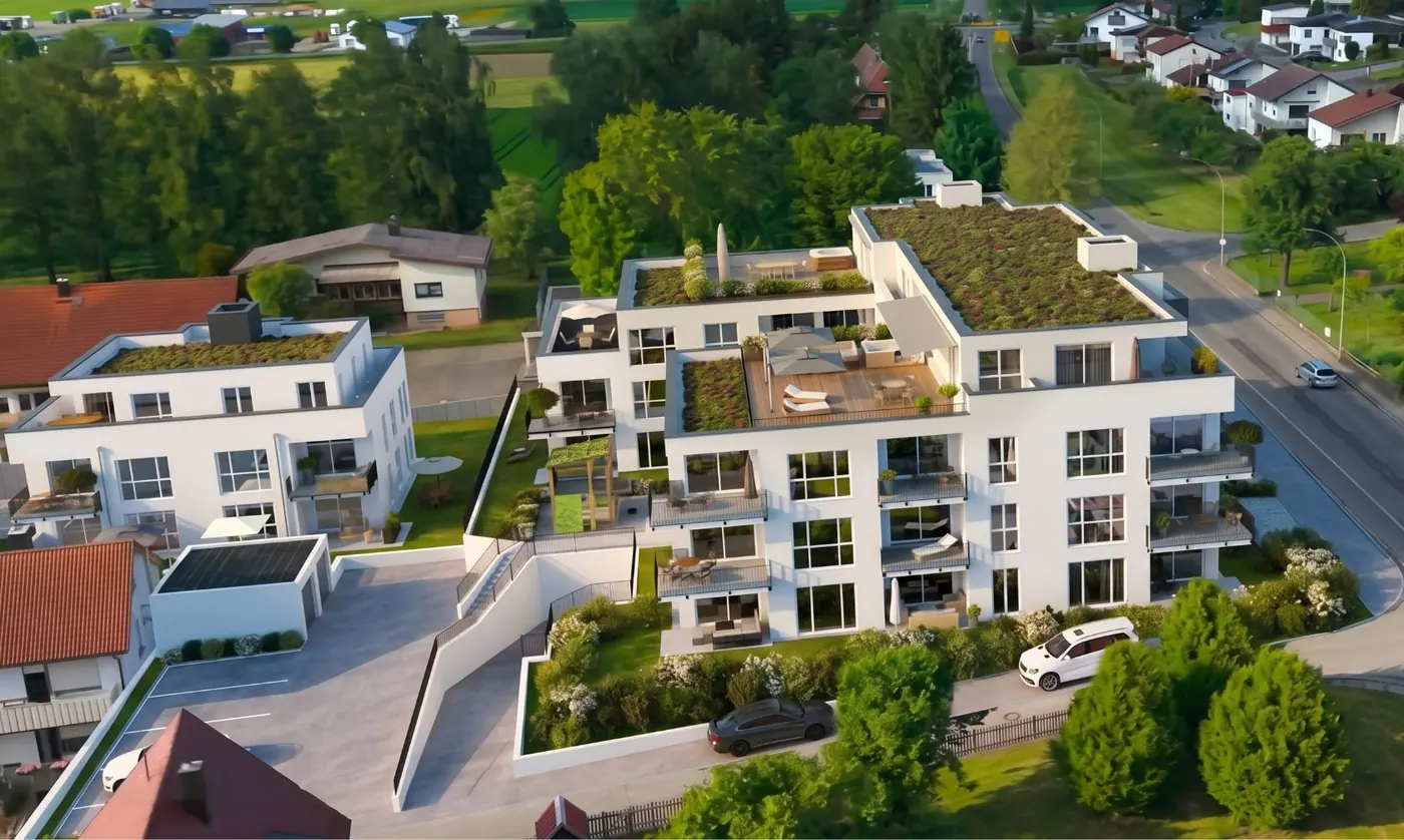 Dachterrasse des Penthouse mit Blick über Oberschwaben